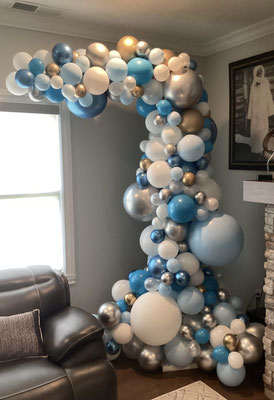 Air-Filled Balloon Organic Demi Half Arch Blue White Silver