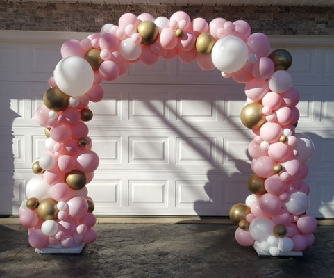 Air-Filled Organic Balloon Arch Pink White Gold