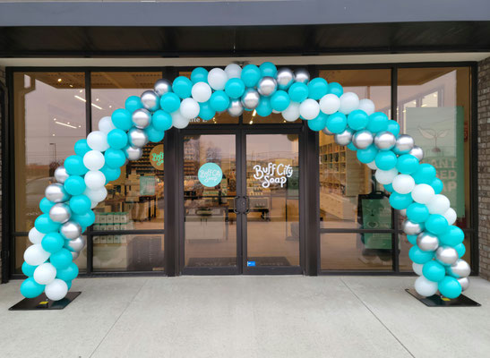 Air-Filled Organic Balloon Arch Robins Egg Blue White Silver Aeropole