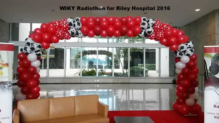 Large Red White Black Air-Filled Balloon Arch WIKY Riley Hospital