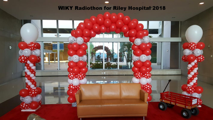 Large Red White Black Air-Filled Balloon Arch WIKY Riley Hospital