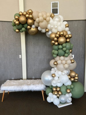 Air-Filled Balloon Organic Demi Half Arch Gold White Sand Eucalyptus Green