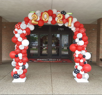 Air-Filled Organic Balloon Arch Red White Black