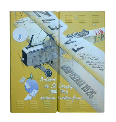 Illustration peinte sur édicule technique"Antoine de St Exupéry "- Drancy