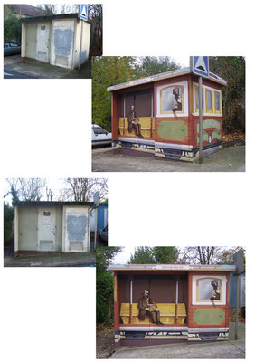 Avant après trompe l'oeil wagonnet sur bâtiment technique-bry sur marne