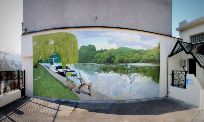 Fresque "le peintre et les bords de Marne"- façade- St Maur des Fossés