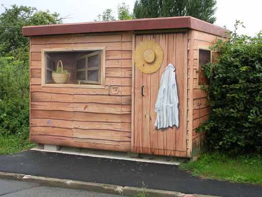 Trompe l'oeil "la cabane du jardinier" sur bâtiment technique-Seine et Marne