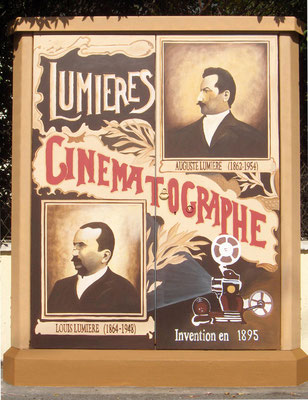 Illustration peinte sur édicule technique"les inventeurs célèbres"- Drancy