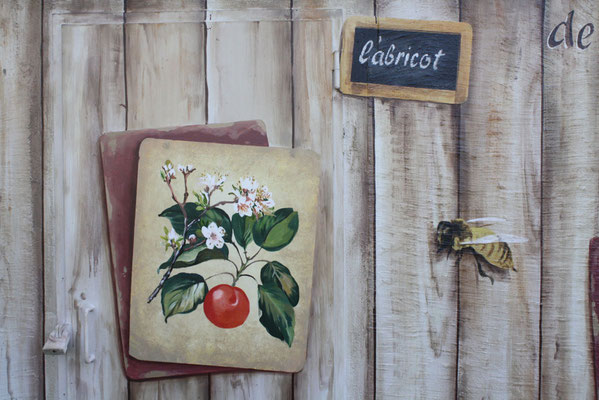 Trompe l'oeil faux bois- planche botanique