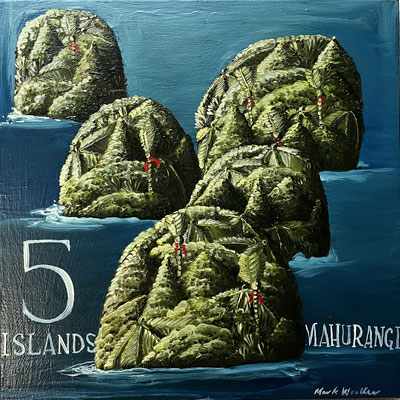 '5 islands Mahurangi' oil on board 20 x 20 cm 2023