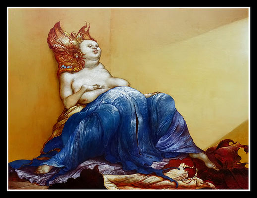 "Brunelda auf dem Kleiderhaufen" (zu Kafka - "Amerika") 60x80cm, Öl/Hartfaser, 1991 -Preis auf Anfrage