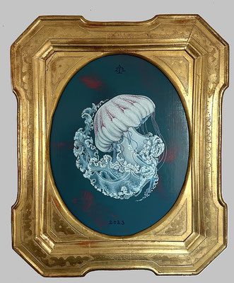 "Große Meduse" 42x32cm (Rahmen 58x48cm), Mischtechnik/Malplatte, 2023 - Preis auf Anfrage