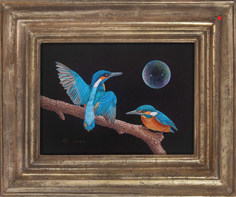 "Eisvögel" 42x32cm, Mischtechnik/Malplatte, 2024 - VERKAUFT