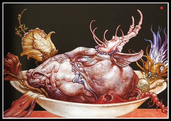 "Bestienschüssel mit Schmuckwerk"  30x40cm, Öl/Hartfaser, 2010 -VERKAUFT
