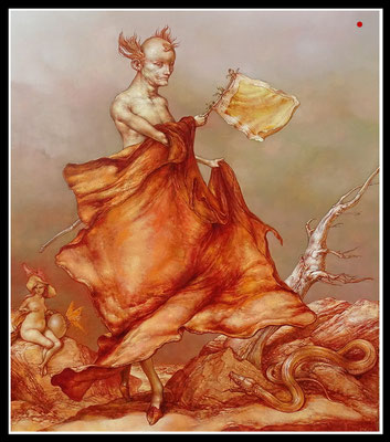 "Wanderer in Arkadien"   80x70cm, Öl/Hartfaser, 1990 -  VERKAUFT