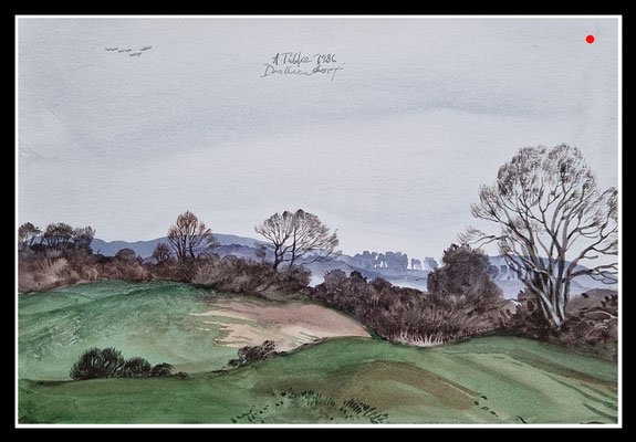 "Landschaft bei Dalliendorf" Aquarell, 16,5x24cm, 1986 - VERKAUFT