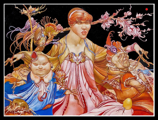 "Schutzmantelmadonna für zwei heitere Persönchen, die in den Frühling drängen" 60x80cm 2016, Öl/Malplatte - VERKAUFT