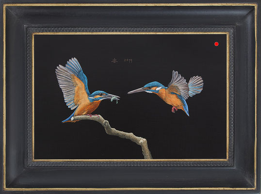 "Eisvögel V" 26x40cm, Mischtechnik/Malplatte, 2019 -  VERKAUFT