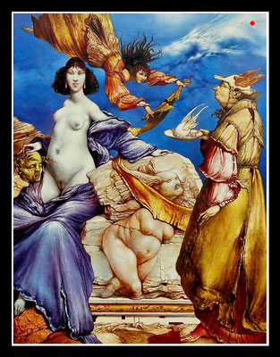 "Mysterienspiel im Sintergestein" 69x53cm, Öl/Hartfaser, 1996 - VERKAUFT