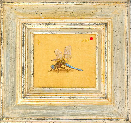 "Libelle"   15x17cm, Mischtechnik/Maltafel, 2016 -  VERKAUFT