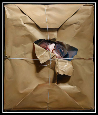 "Verpackt"   120x100cm, Öl/Malplatte, 2012 - Preis auf Anfrage