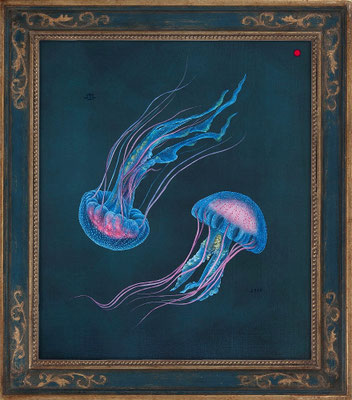 "Tiefseequallen" 70x61cm, Mischtechnik/Malplatte, 2020 -  VERKAUFT