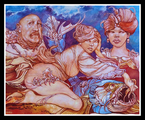 "Selbst mit schönen Fischerinnen" 50x60cm, Öl/MP, 2020 - Preis auf Anfrage