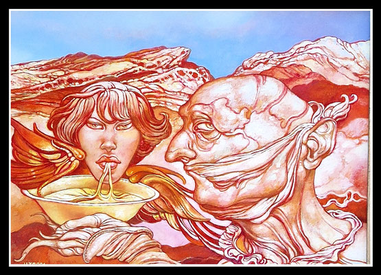"Engelsfütterung..." 30x40cm, Öl/Hartfaser, 2021 - Preis auf Anfrage