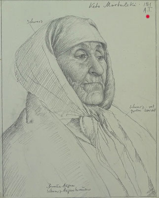"Bäuerin in Samarkand" Bleistift, 1961 - VERKAUFT