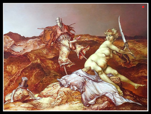 "Hexchen macht sich was und wills dann nicht"   60x80cm, Öl/Hartfaser, 1990 -  VERKAUFT
