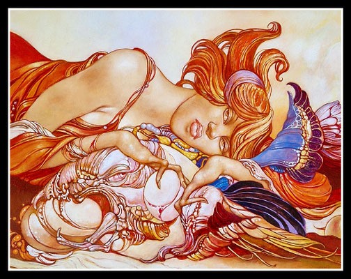 "Melusine schläft bei einem Gelege sanft im Sintergestein" 40x50cm, Öl/MP 2019 - Preis auf Anfrage