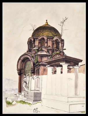 "Basilika II" Aquarell auf Bütten, 26x20cm, 1961 - 900,-EUR