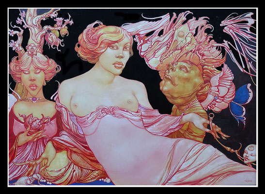 "Engelfütterung" 50x70cm, Öl/Hartfaser, 2022 - Preis auf Anfrage