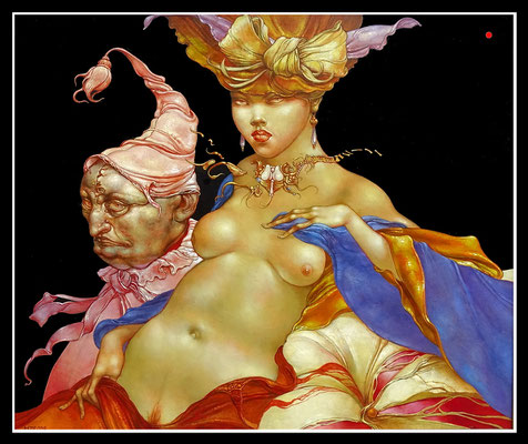 "Der böse Müller hat Besuch von einem Fräulein aus der Stadt" 50x60cm, Öl/Hartfaser, 2009 - VERKAUFT