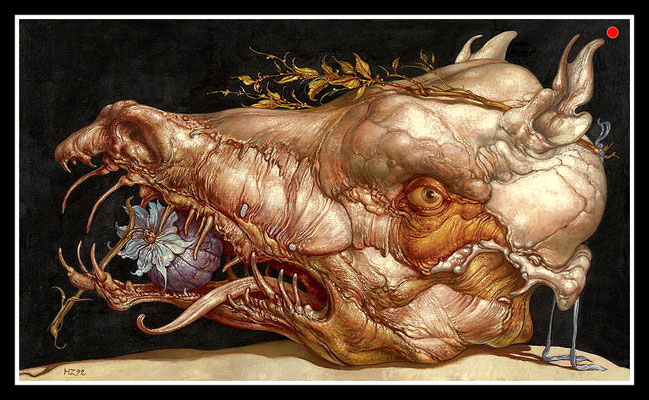 "Kopf mit Blume"  50x85cm, Öl/Leinwand, 1992 - VERKAUFT