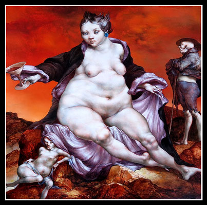 "Bacchantin, bewacht" 60,5x64,5cm, Öl/Hartfaser, 1987 - Preis auf Anfrage