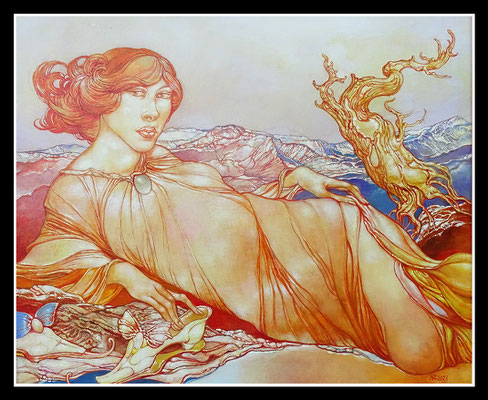 "Winterliches Idyll mit einer Schlittschuhläuferin auf der Rast" 50x60cm, Öl/Hartfaser, 2023 - Preis auf Anfrage