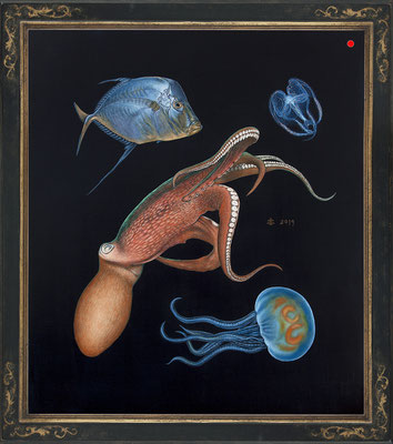 "Tiefsee" 80x70cm, Mischtechnik/Malplatte, 2019 - VERKAUFT