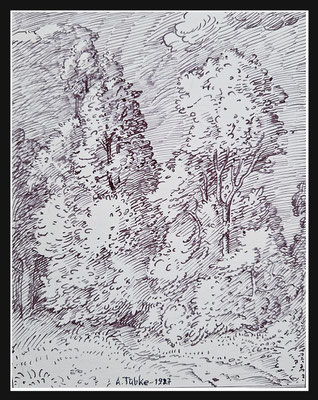 "Baumgruppe" Federzeichnung, 19x15cm, 1987 - 240,- EUR