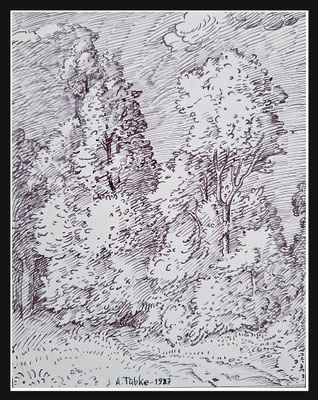 "Baumgruppe" Federzeichnung, 19x15cm, 1987 - 240,- EUR