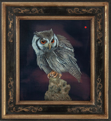 "Weissgesichtseule II" 34x33cm, Mischtechnik/Malplatte, 2020 -  VERKAUFT