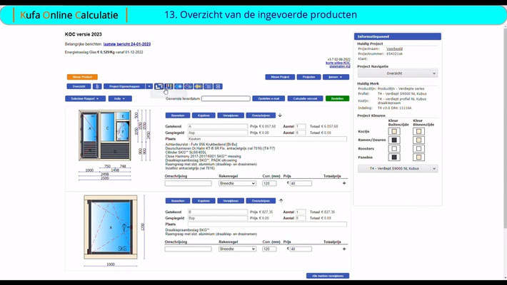 13. Overzicht van de ingevoerde producten
