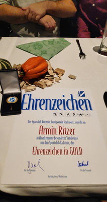 Ehrenzeichen in Gold für Ritzer Armin (KSC Bad Häring/Kufstein)