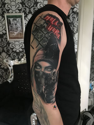 bak and grey gangster tattoo