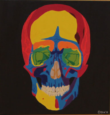 "Totenkopf colorful" Arylfarbe auf 50x50 cm Keilrahmen