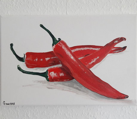 "Peperoni" Acrylfarbe auf 20x30 cm Keilrahmen