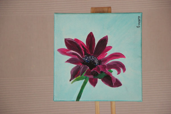 "Gerbera violett" Acrylfarbe auf 20x20 cm Keilrahmen