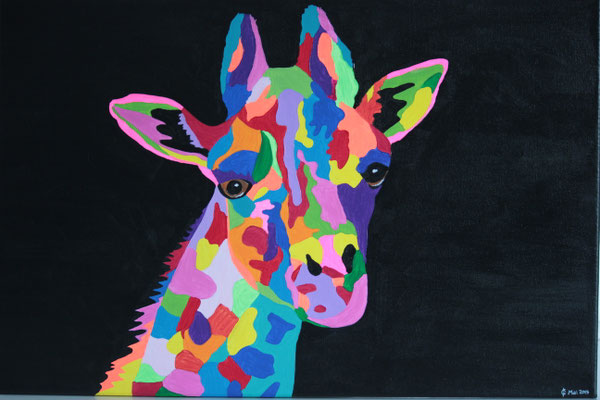 "Giraffe colorful" Acrylfarbe auf 40x60 cm Keilrahmen