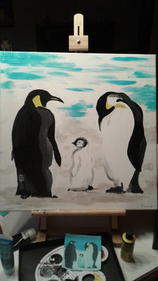 "Pinguine" Acrylfarbe auf 50x50 cm Keilrahmen