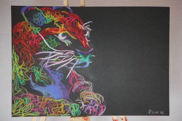 "Wildkatze colorful" Pastellkreide auf 25x30 cm Pastellpapier